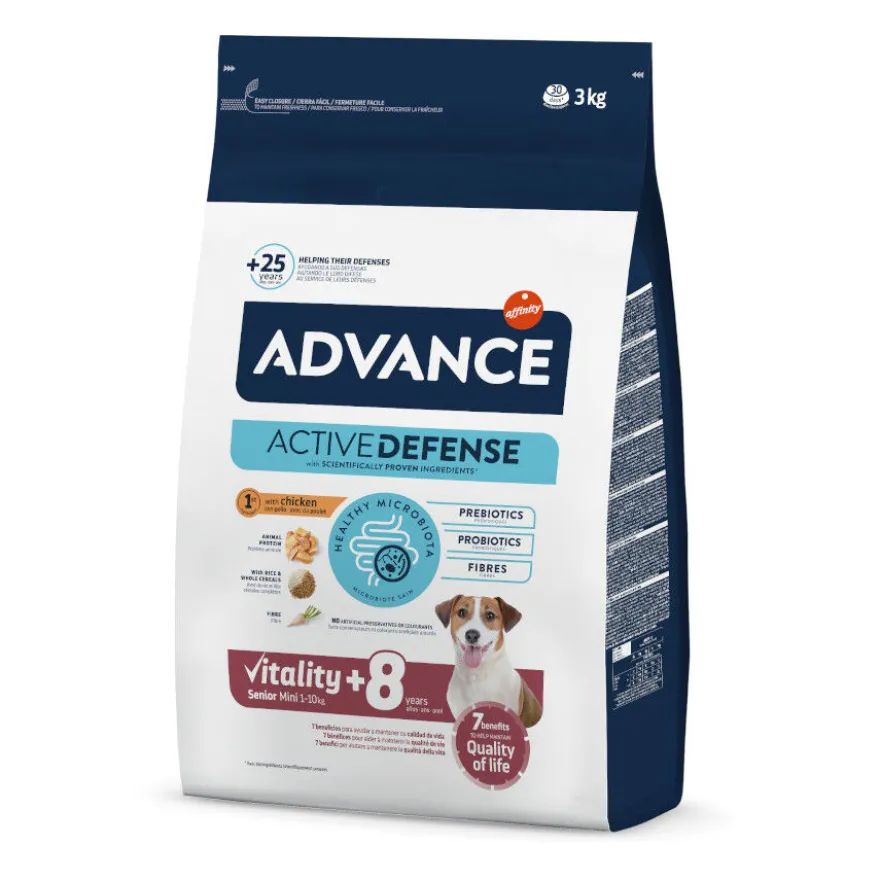 Advance Active Defense Senior Mini +8 Frango e Arroz ração para cães