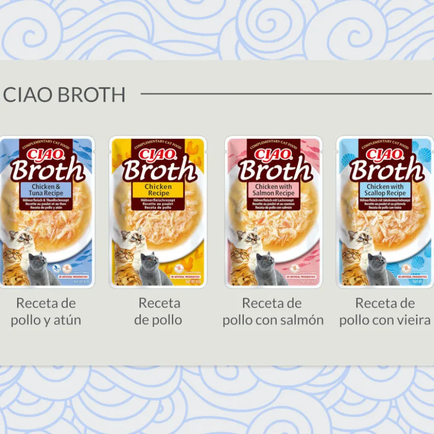 Churu Broth Comida húmida Sopa de Frango com Vieira para gatos