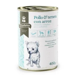 Criadores Frango e Vitela em lata para cachorros