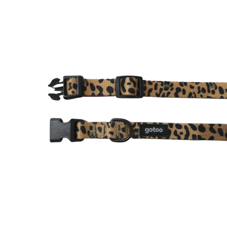Gotoo Coleira estampada leopardo castanha para cães
