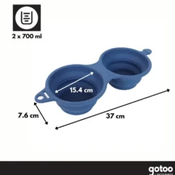 Gotoo Comedouro Portátil Duplo em Silicone Azul para cães e gatos