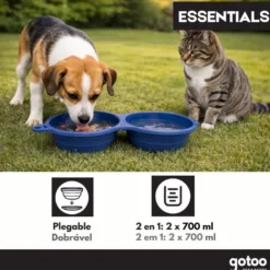Gotoo Comedouro Portátil Duplo em Silicone Azul para cães e gatos