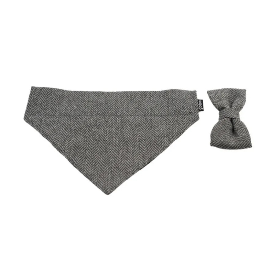 Gotoo Conjunto Bandana e Gravata espinha cinza para cães