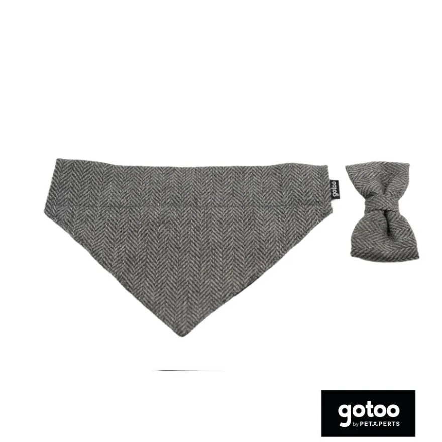 Gotoo Conjunto Bandana e Gravata espinha cinza para cães