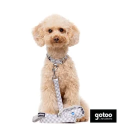 Gotoo Trela estampada em xadrez vichy cinza para cães