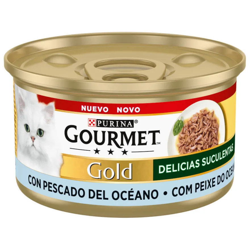 Gourmet Gold Delícias Suculentas Alimento húmido de peixe do oceano em lata para gatos