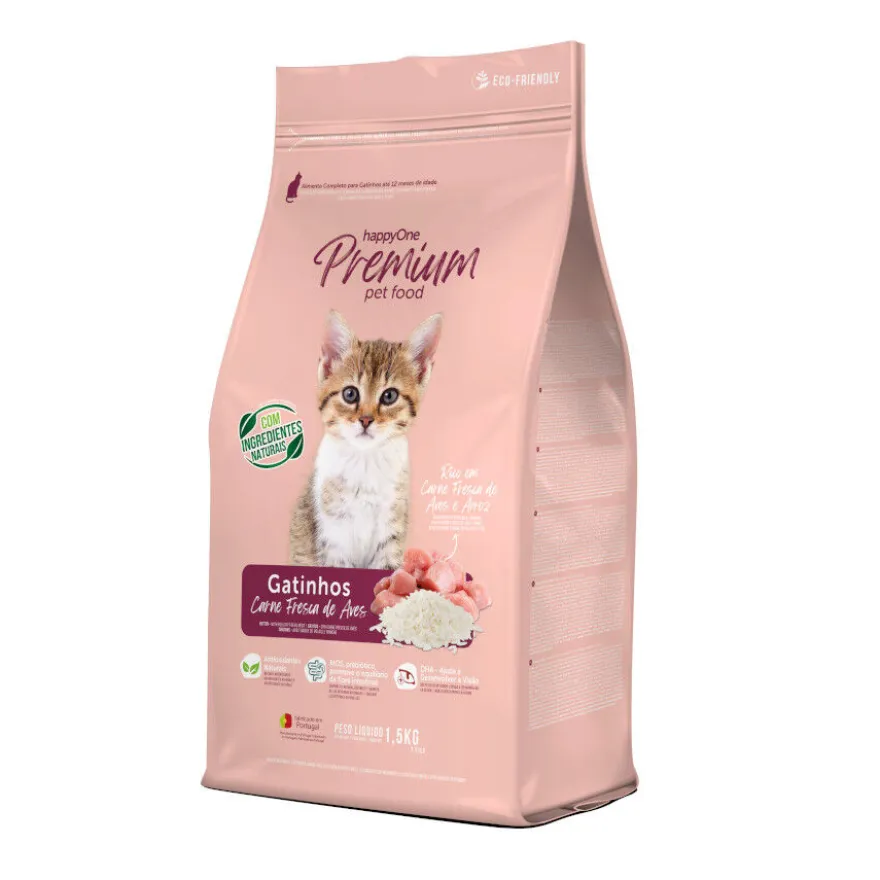 happyOne Premium ração de carne fresca de aves com arroz para gatinhos