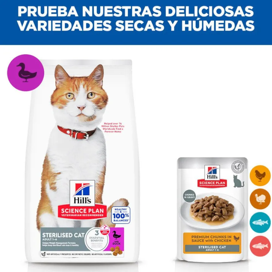 Hill's Science Plan Sterilised Ração de pato para gatos adultos esterilizados