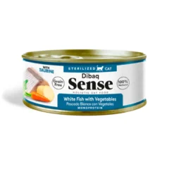 Lata de peixe branco sem grãos esterilizados Dibaq Sense com vegetais para gatos