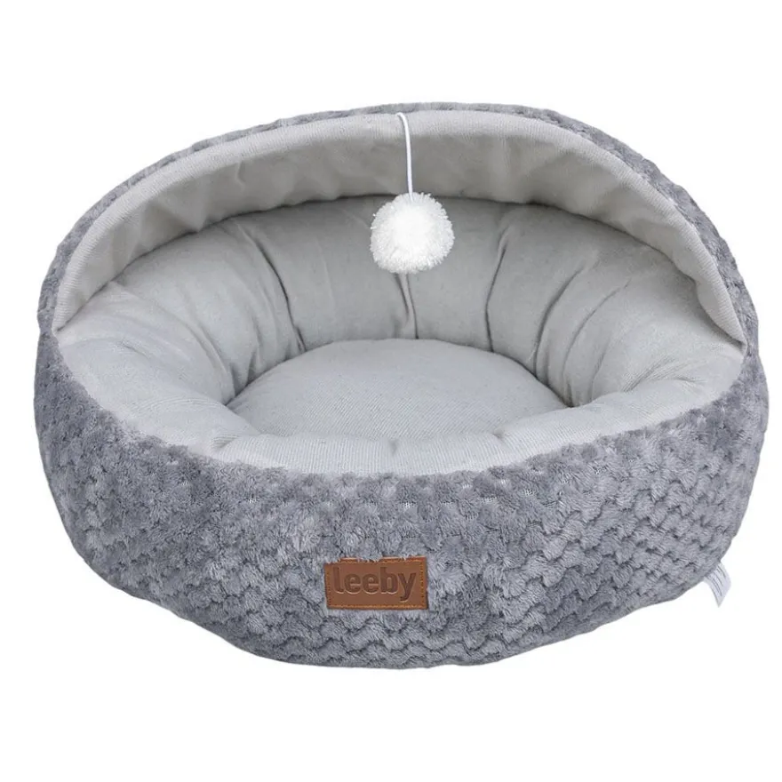 Leeby Alcofa Cinzenta e Branca com Brinquedo para gatos