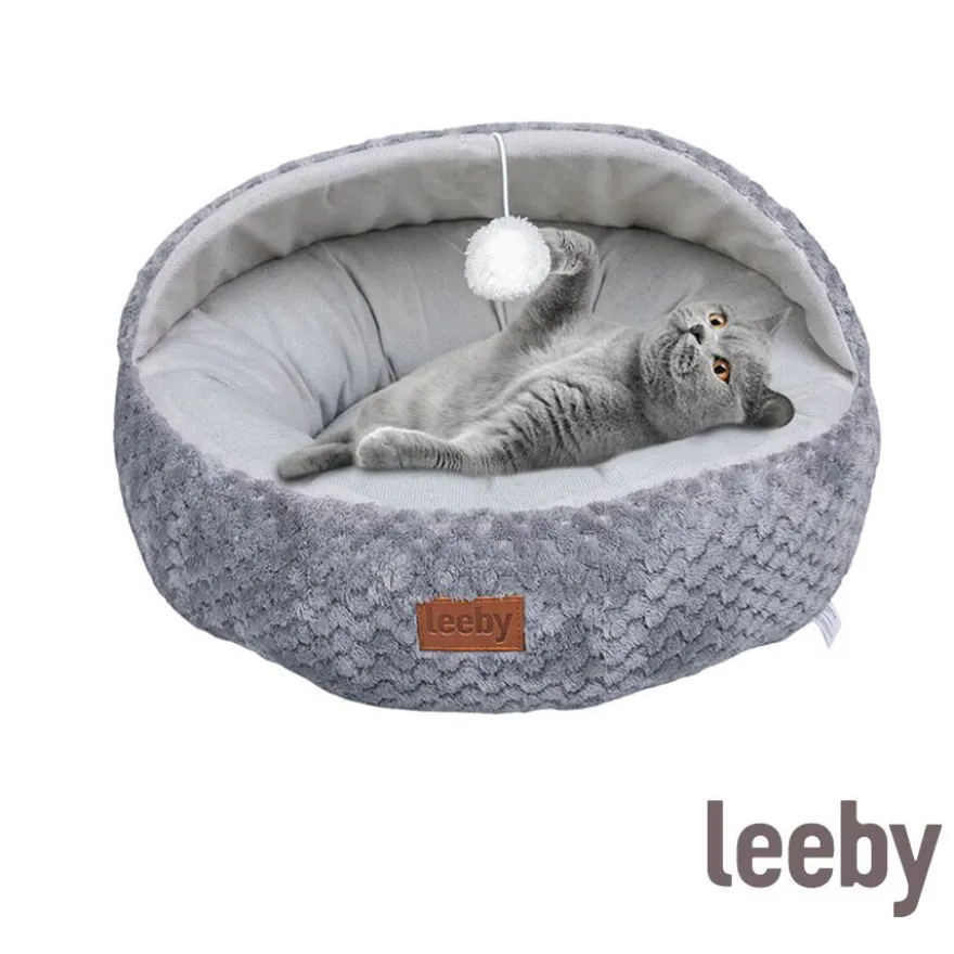 Leeby Alcofa Cinzenta e Branca com Brinquedo para gatos