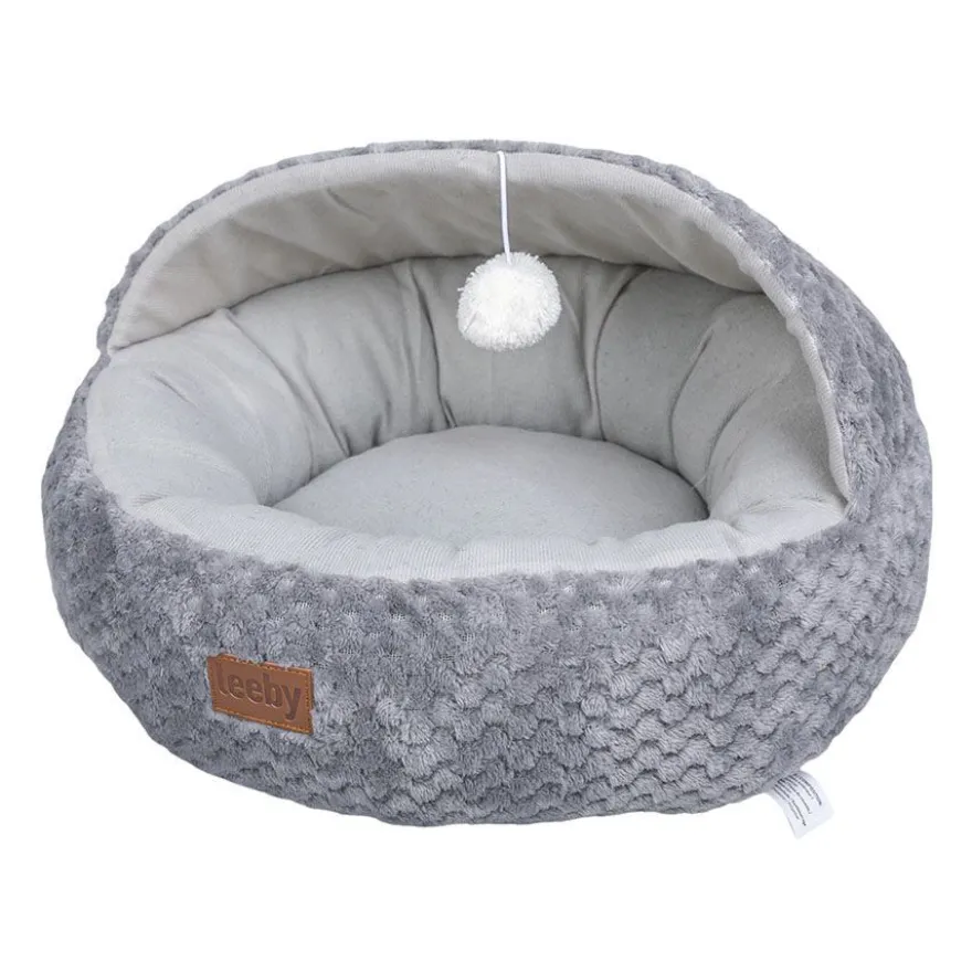 Leeby Alcofa Cinzenta e Branca com Brinquedo para gatos