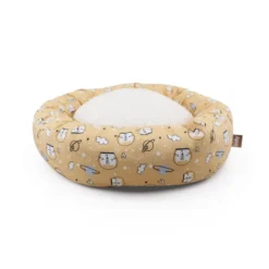 Leeby Cama Donut Antiderrapante com Estampado de Banda Desenhada Amarela para gatos