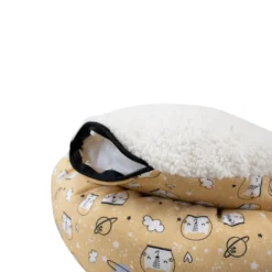 Leeby Cama Donut Antiderrapante com Estampado de Banda Desenhada Amarela para gatos