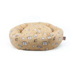 Leeby Cama Donut Antiderrapante com Estampado de Banda Desenhada Amarela para gatos