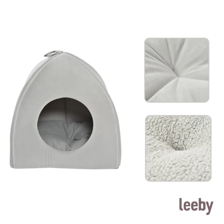 Leeby Cama iglú cinzenta para gatos