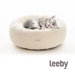 Leeby Cama Redonda Amovível Branca com Ovelhas para gatinhos