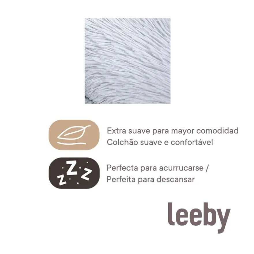 Leeby Cama Redonda Anti Stress de Pelo Cinzento para gatos