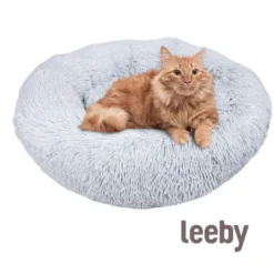 Leeby Cama Redonda Anti Stress de Pelo Cinzento para gatos