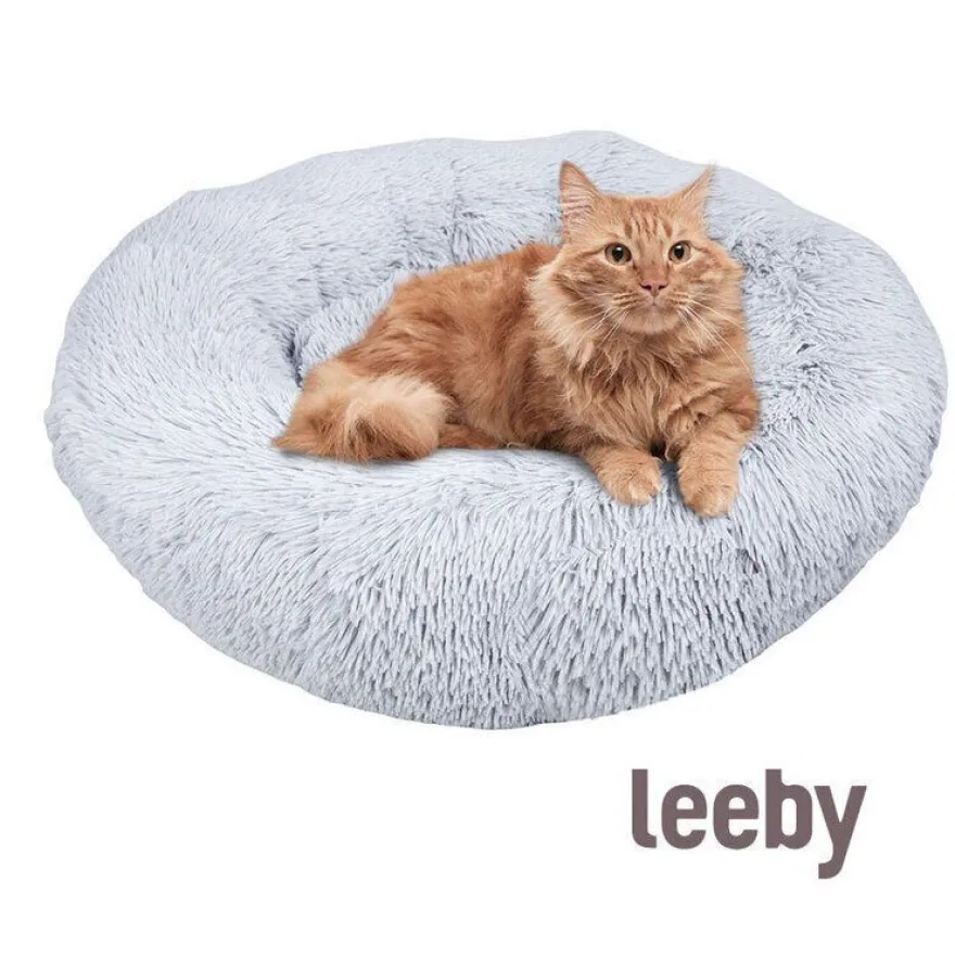 Leeby Cama Redonda Anti Stress de Pelo Cinzento para gatos