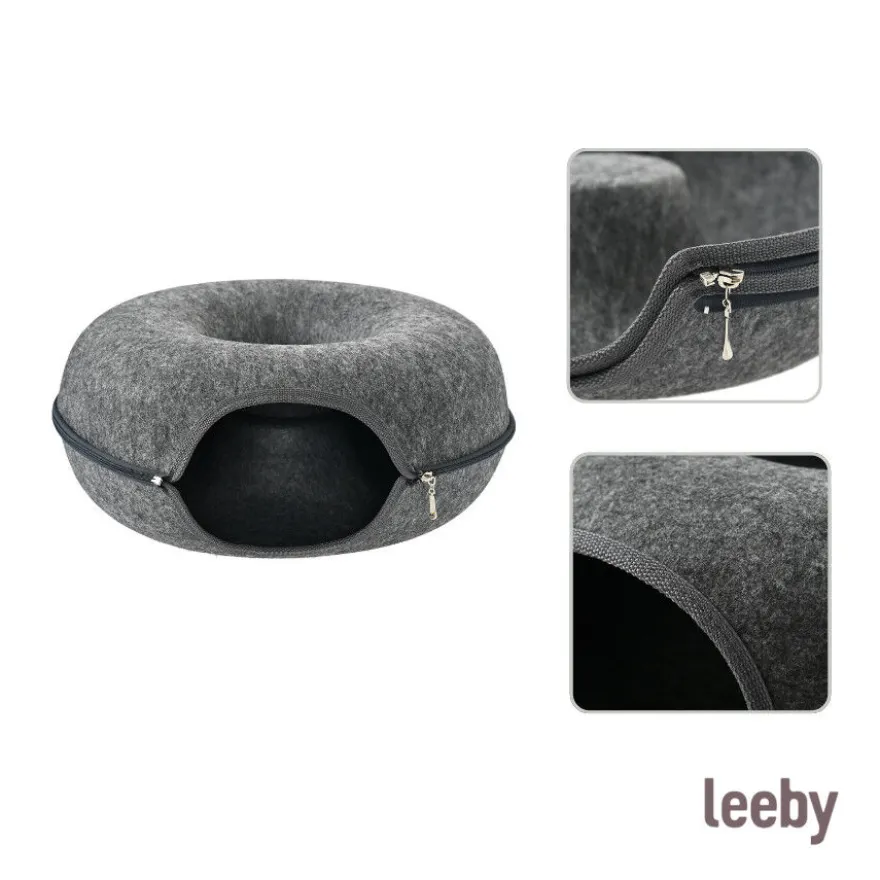 Leeby Cama Túnel Feltro Cinzento para gatos
