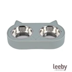 Leeby Comedouro Duplo em Aço Inoxidável Verde para gatos