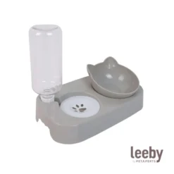 Leeby Comedouro e Dispensador de Água 2 em 1 Cinzento e Branco para gatos