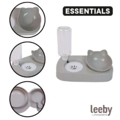 Leeby Comedouro e Dispensador de Água 2 em 1 Cinzento e Branco para gatos