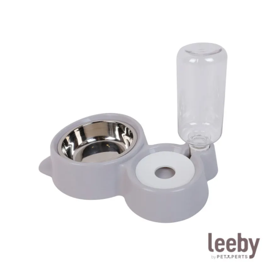 Leeby Comedouro e Dispensador de Água 2 em 1 em Aço Inoxidável Cinzento para gatos