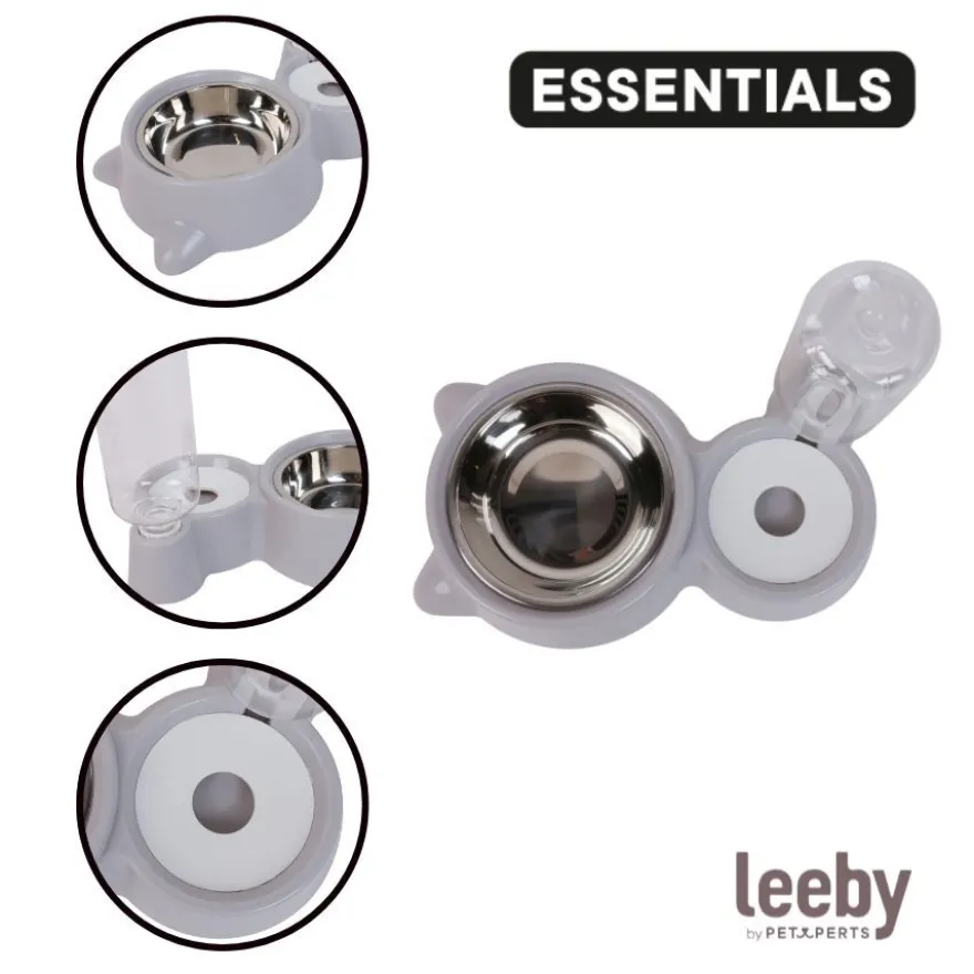 Leeby Comedouro e Dispensador de Água 2 em 1 em Aço Inoxidável Cinzento para gatos