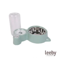 Leeby Comedouro e Dispensador de Água 2 em 1 em Aço Inoxidável Verde para gatos