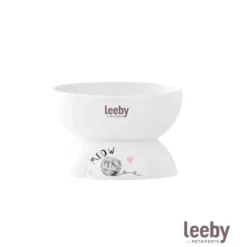 Leeby Comedouro Elevado de Cerâmica Branco para Gatos
