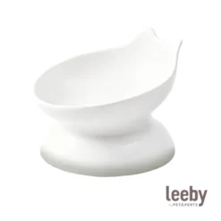 Leeby Comedouro Elevado Inclinado de Cerâmica Branco para gatos