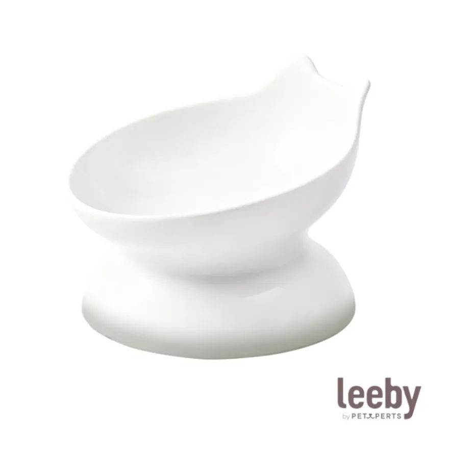 Leeby Comedouro Elevado Inclinado de Cerâmica Branco para gatos