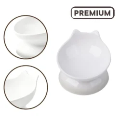 Leeby Comedouro Elevado Inclinado de Cerâmica Branco para gatos