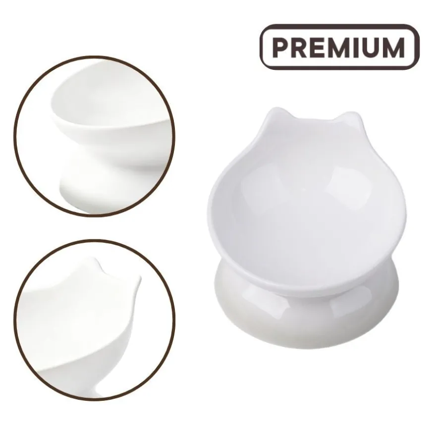 Leeby Comedouro Elevado Inclinado de Cerâmica Branco para gatos