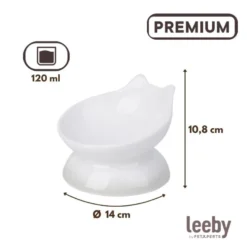 Leeby Comedouro Elevado Inclinado de Cerâmica Branco para gatos