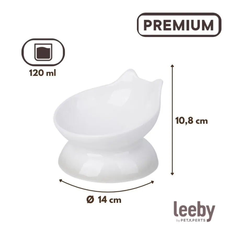 Leeby Comedouro Elevado Inclinado de Cerâmica Branco para gatos