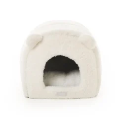 Leeby Igloo amovível em pele de carneiro branca para gatinhos