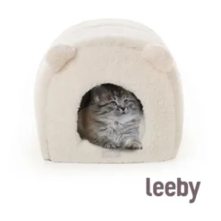 Leeby Igloo amovível em pele de carneiro branca para gatinhos