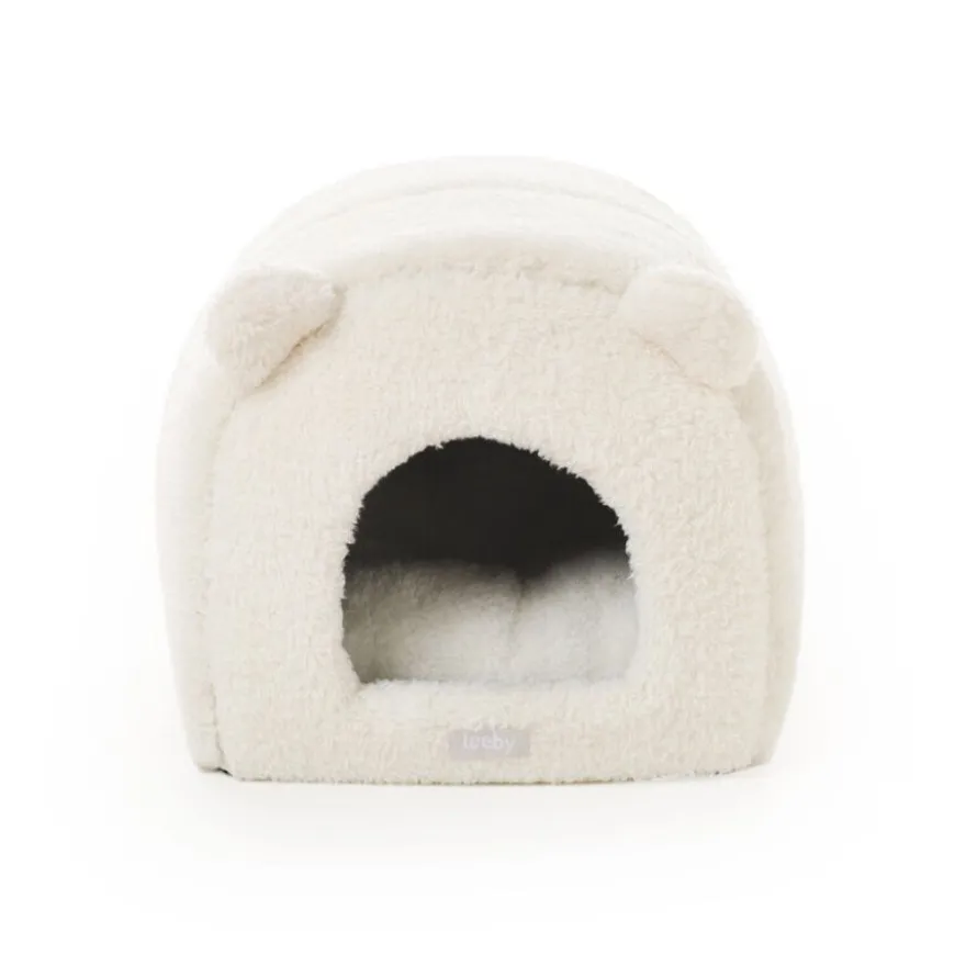 Leeby Igloo amovível em pele de carneiro branca para gatinhos