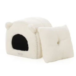 Leeby Igloo amovível em pele de carneiro branca para gatinhos