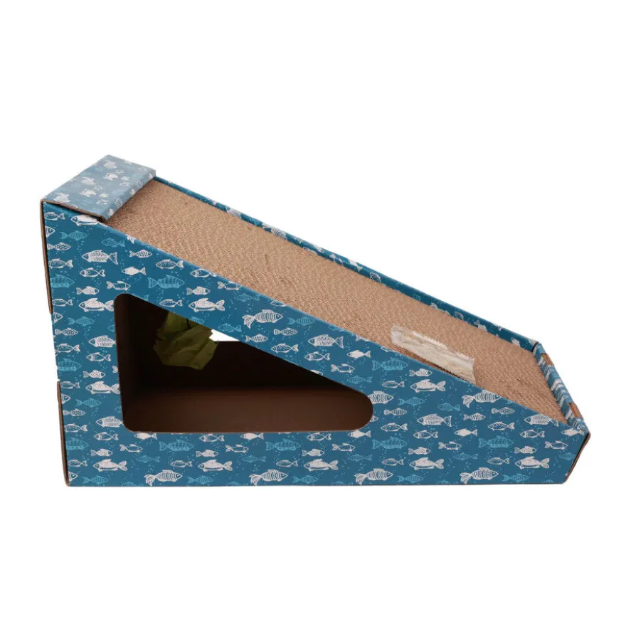 Leeby Walter arranhador de cartão horizontal com bola e estampado de peixes para gatos