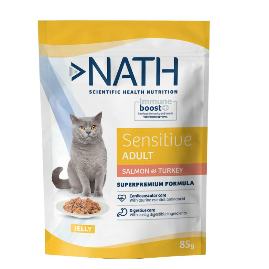 Nath Sensitive Adult Salmão e Peru em Gelatina Saquetas para gatos