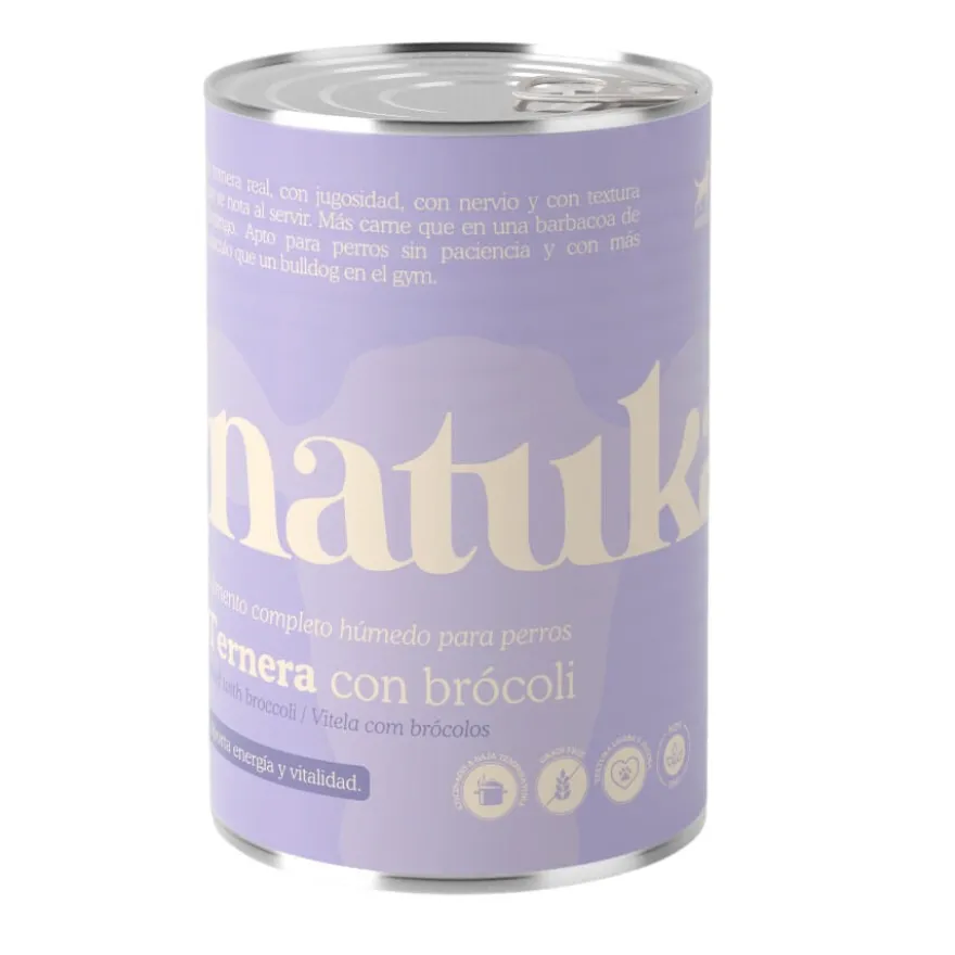 Natuka Alimento húmido de vitela e brócolos em lata para cães