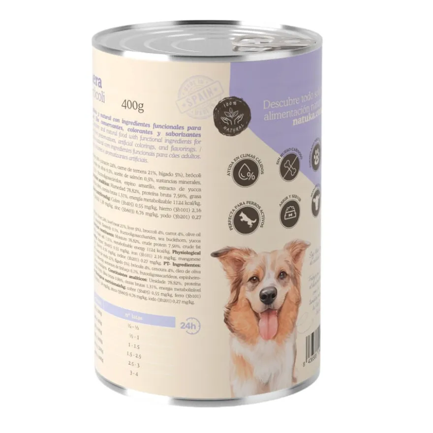 Natuka Alimento húmido de vitela e brócolos em lata para cães