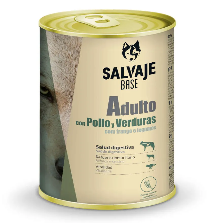 Salvaje Base Adulto Alimento húmido de frango e legumes em lata para cães