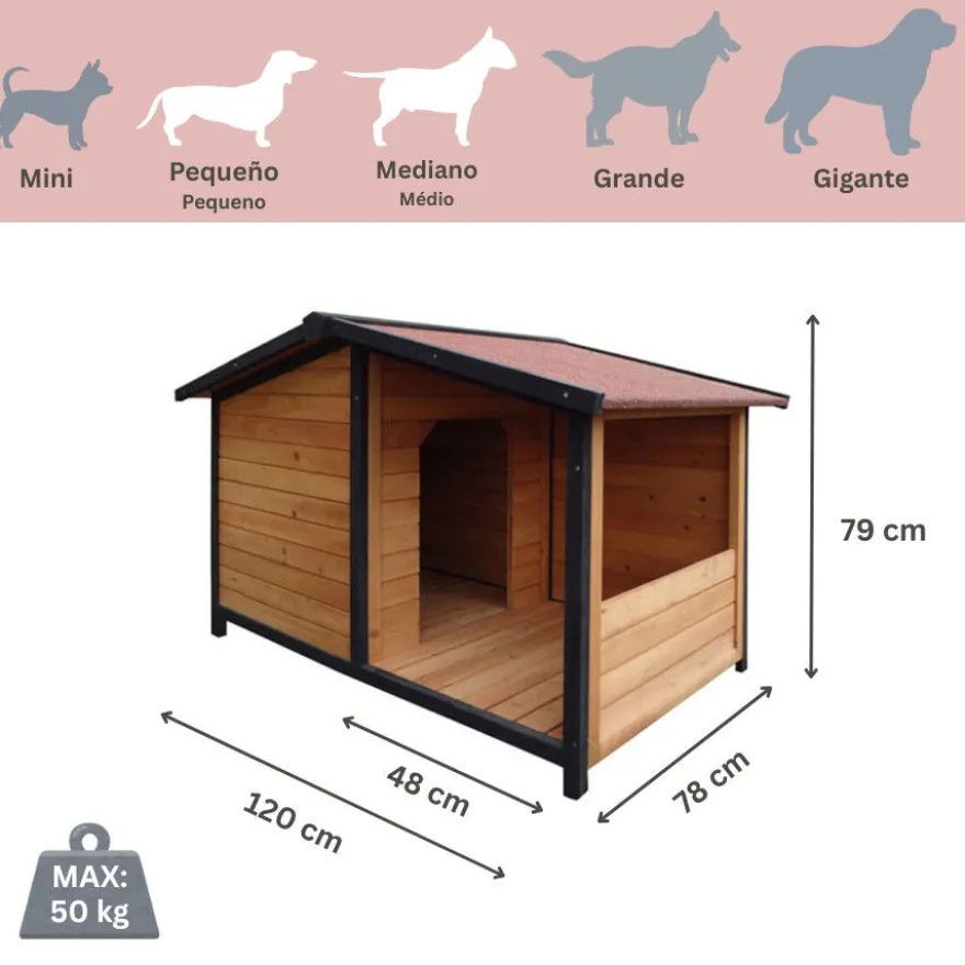 TK-Pet Rocky Casota de Madeira com Pátio para cães