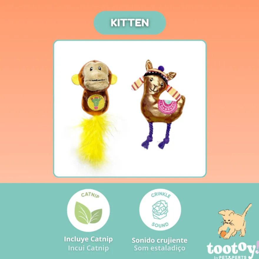 Tootoy! Kitten Peluche de macaco brilhante e lhama para gatos