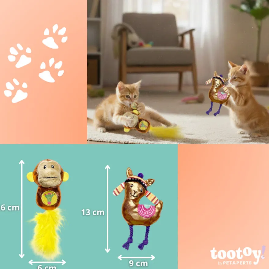 Tootoy! Kitten Peluche de macaco brilhante e lhama para gatos